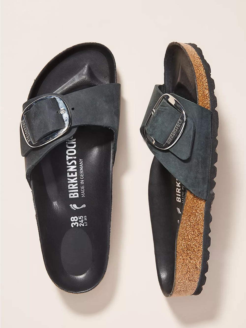 Birkenstock Madrid Single-Band Sandal in Nubuck with Silver Buckle